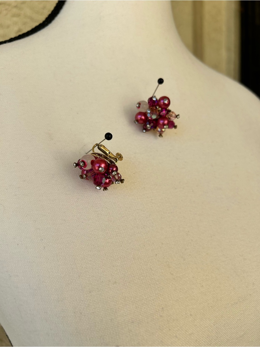 Vintage- Mcm Pink Cluster Clip-On Earrings